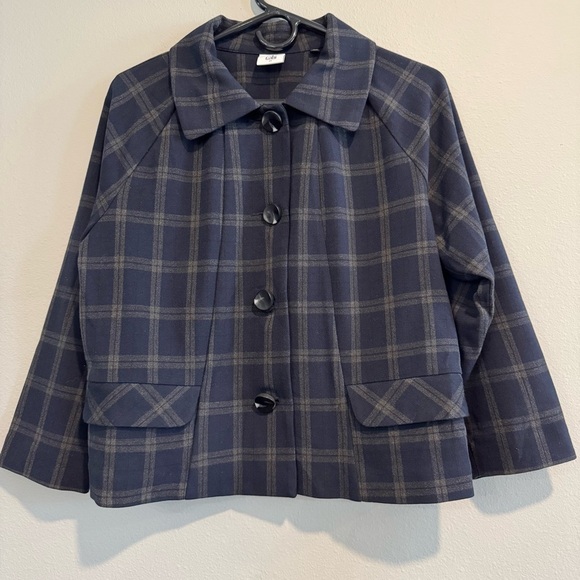 CAbi Navy Plaid Blazer Jacket Academia Preppy M - Picture 2 of 6